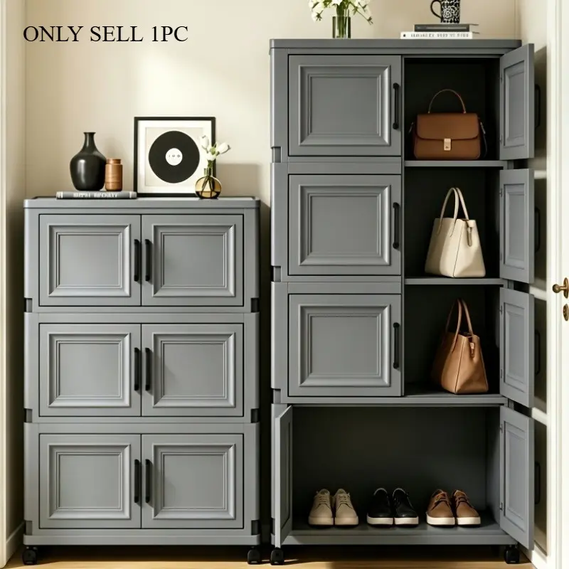 Furniture organization, large-capacity foldable stackable storage boxes, garage storage cabinets with wheels, storage cabinets with magnetic doors for gap placement, easy-to-assemble double-door storage organizers, Folding Storage Cabinet