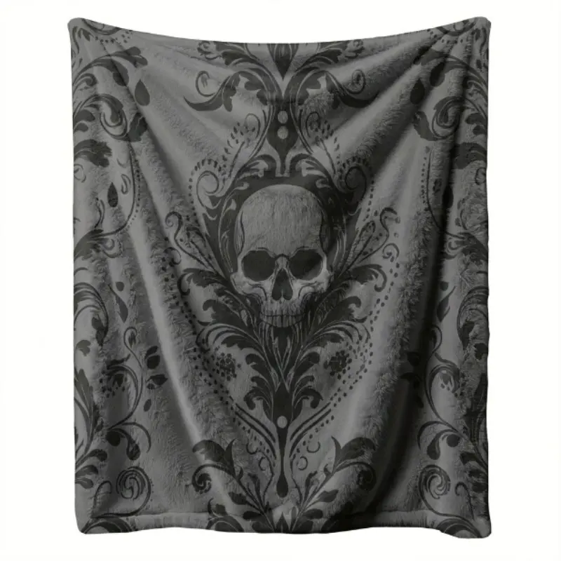 Ultra-Soft Flannel Milk Velvet Blanket – 300GSM Anti-Static All-Season Throw, Lightweight Warm Washable Fade-Resistant, Skull Pattern Modern Design, Mixed Colors Polyester for Bed, Sofa, Office
