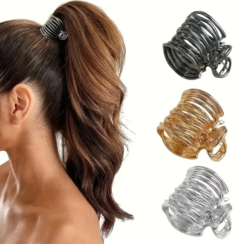 Unisex Plain Stainless Steel Claw Clip Pack - 3-Pack Medium Shiny Hair Claws (Gold, Silver, Black) for Thick Hair, Strong Hold for Wedding, Engagement, Memorial Day, High Ponytails, Casual/Ceremony Looks