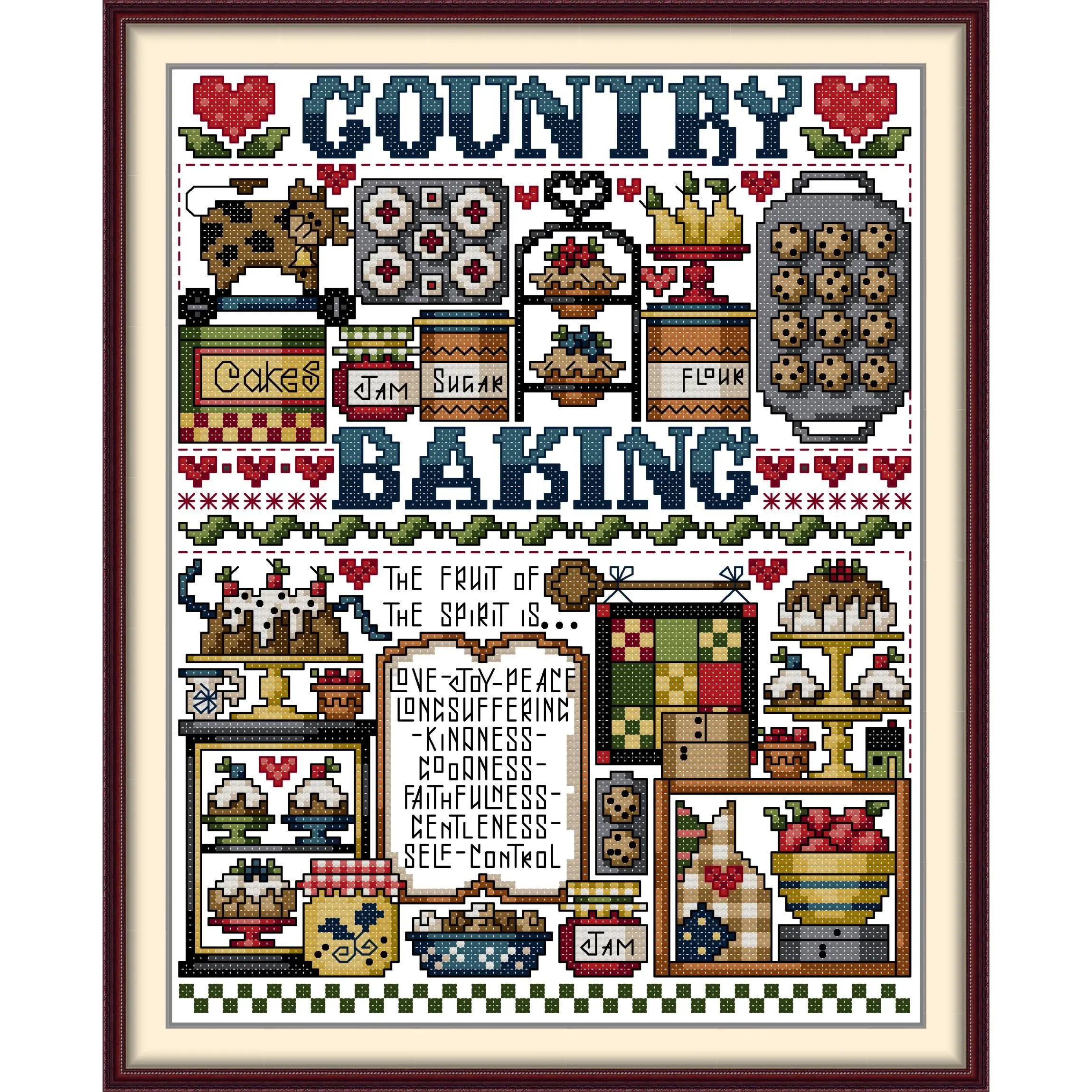 Pre-Printed Stamped Aida Cross Stitch Kit for Adults, Country Baking Theme, Mixed Textile, Easy DIY Pattern, 1 Design Drawing, 12.99x15.35in & 10.24x12.2in, Diamond Painting Cross Stitch, Ideal for Country Themed Decor & Gift, Can Be Used As Gift