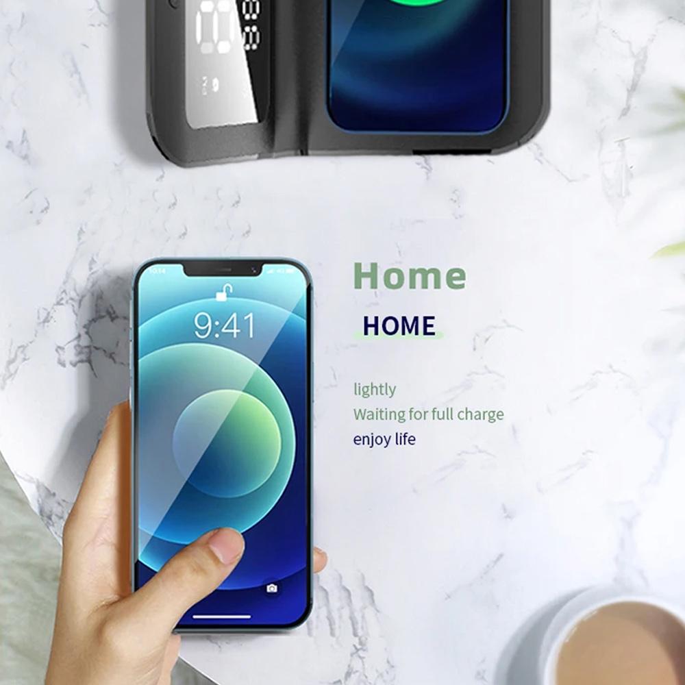 Wireless Charger Pad Stand with Alarm Clock Thermometer  Fast Charging Station dock charger station 3-in-1 Magnetic Charger with PD Fast Charging
