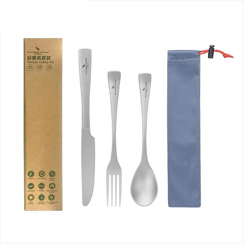 Boundless Voyage Titanium Spoon Fork Knife Set, Ultra-Light Western Dining Cutlery, Home Outdoor Camping Picnic Tableware, Three-Piece Meal Kit
