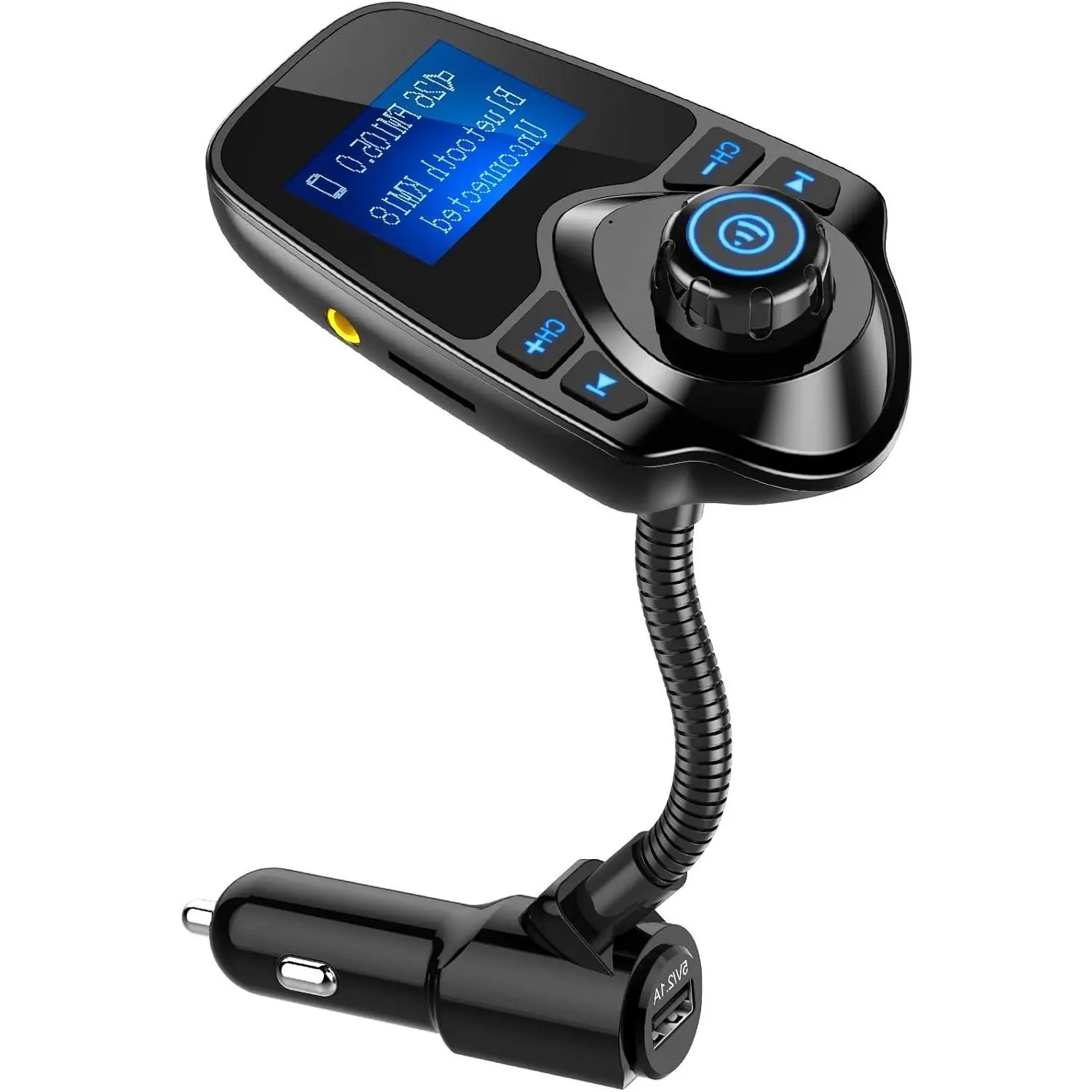 Bluetooth 5.4 FM Transmitter Car Adapter with 1.44" LCD Screen, Wireless FM Radio Player with Flexible Gooseneck, Noise Cancelling for Older Vehicles, Hands-Free Call Support, USB/AUX/TF - BlackGift