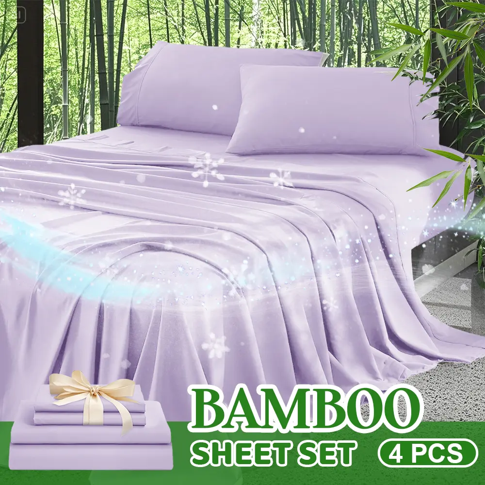 MUXHOMO [2000TC Bamboo Sheet Set]Cooling Bamboo Bed Sheet Set - Ultra Soft And Comfortable Summer Queen Size Sheet Set-Deep Pocket Fits Up to 16"-Twin/Full/Queen/King-Fit for Hot Sleepers - Bamboo Sheet with 2 Pillowcases-All-Season Comfort-Best Gifts