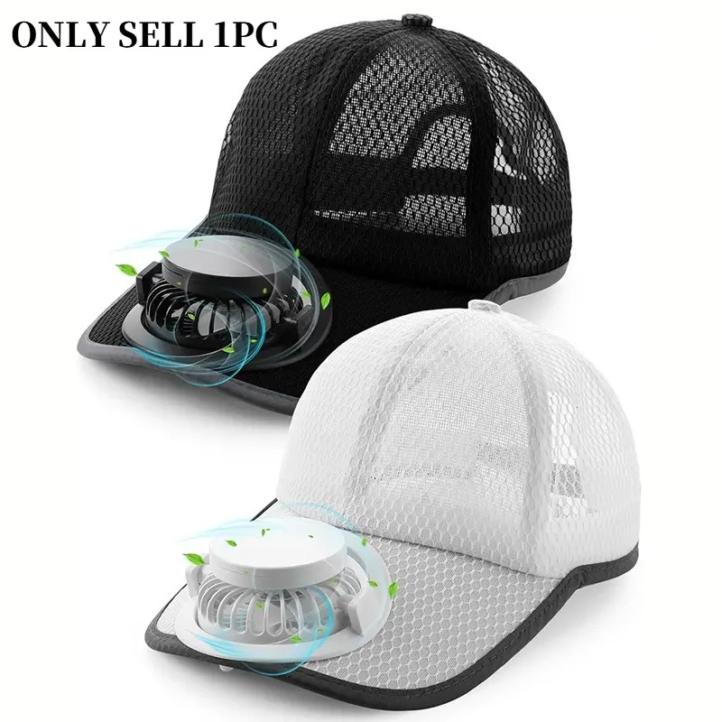 USB Rechargeable Cooling Baseball Cap With 3Speed Adjustable Fan Breathable QuickDry Mesh Sun Hat Adjustable Unisex Street Hip Hop Printed Hat UV Protection Outdoor Hat For Fishing, Racing, Music Festival, Quality Hats Summer Sports Cap