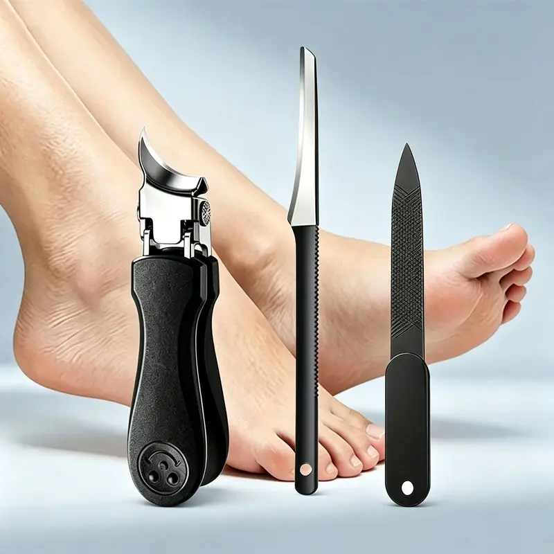 3pcs Professional Pedicure Tool Set, Curved Blade Toenail Clipper, Pedicure Knife, Metal Nail File, Stainless Steel Foot Care Kit