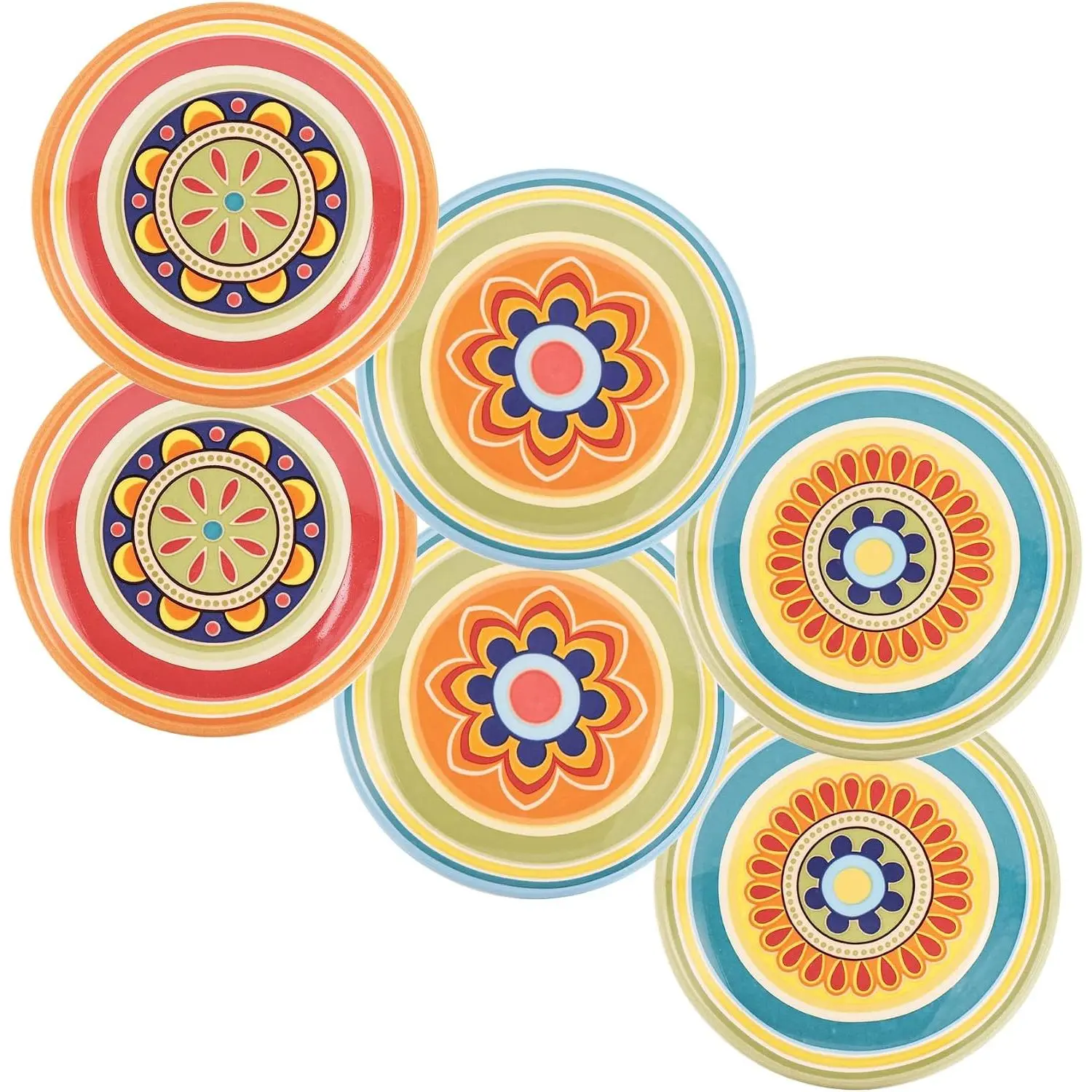 Tunisian  Appetizer Plates Set of 6, 6 Inch Small Ceramic Dessert Plates for Snacks, Salad, Tablescape, Microwave and Dishwasher Safe,  for Housewarming and Thanksgiving