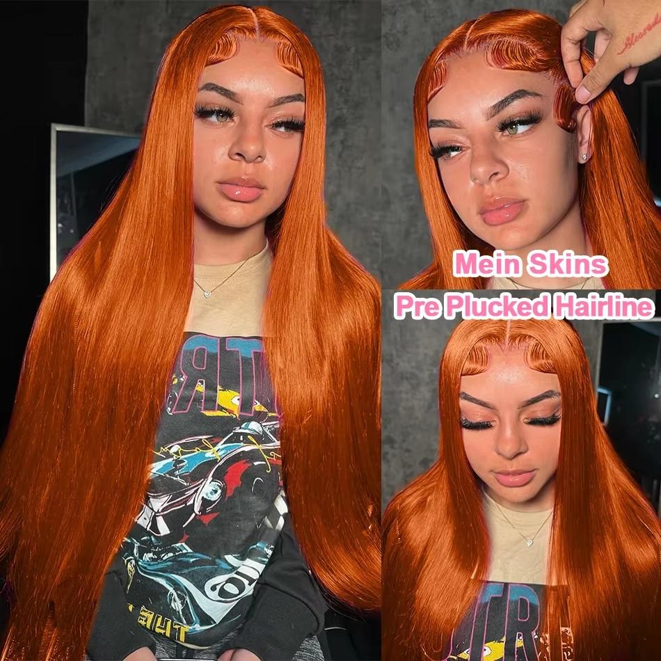 Bling Hair 30 32 Inch Ginger Straight Human Hair Wig Orange Brazilian 13x4 13x6 Hd Transparent Lace Frontal Ginger Human Hair Wigs for Women Pre Plucked 180% Density
