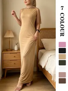 Muslim Sleepwear XS-XL 1pcs inner Women's Plain Sleeveless Underdress, Dubai Luxury Islamic Kaftan Pajama, All-Season Sexy Sleepwear