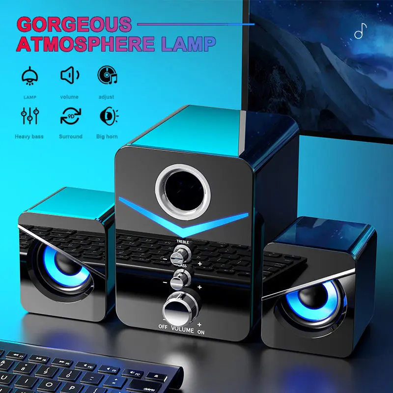 3-in-1 Hot Mini Desktop Wireless Bluetooth Game E-sport Speaker Home Theater Bass Music Sound Box Desktop Computer MP3 Player Audio TV PC Phone Subwoofer Soundbar