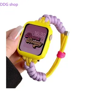Twisted Rope Dopamine Watch Band, Elastic Fashion Strap Compatible with Apple Watch Series Ultra SE All Models for Daily Casual and Sweet Styling (No watch)