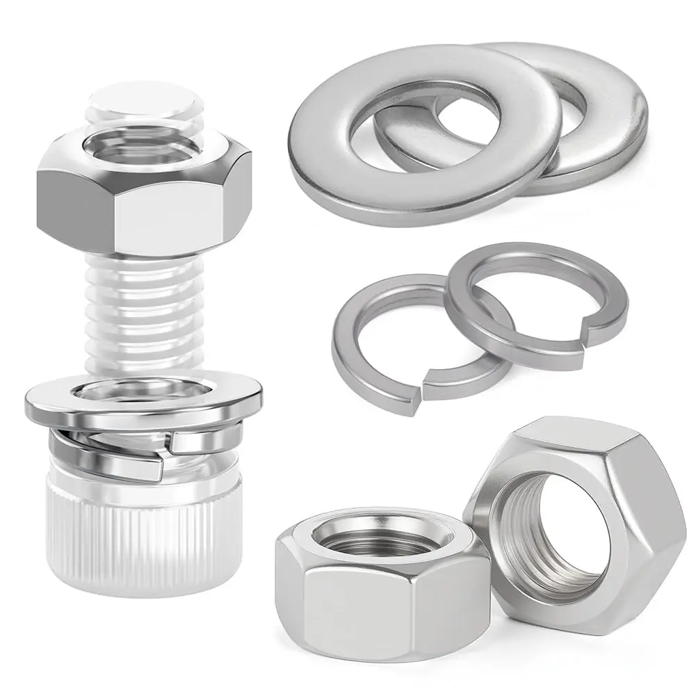 M3 Nuts and Washers  Kit, 300 count Metric Hex Nut Spring Lock Washer Flat Washer 304 Stainless Steel  Washers with Nuts for Screws