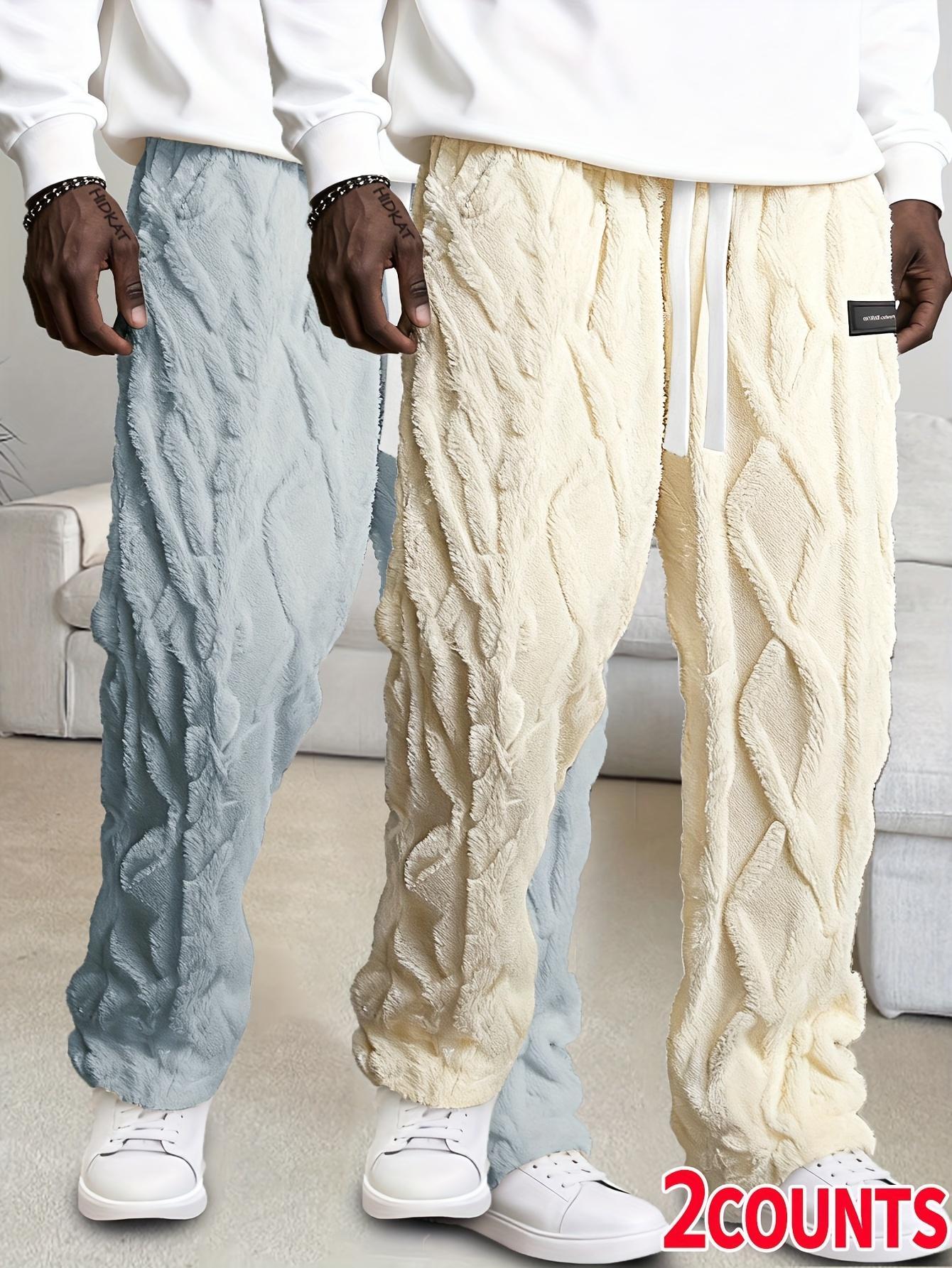 Men's double-sided velvet thickened linen casual pants (2 pieces) Autumn and Winter Plush Loose Leg Warm Home Pants (2-piece Set) Drawstring elastic waist plus plush wide leg pants Men's double-sided velvet thickened linen casual pants (2 pieces) Autumn and Winter Plush Loose Leg Warm Home Pants (2-piece Set) Drawstring elastic waist plus plush wide leg pants