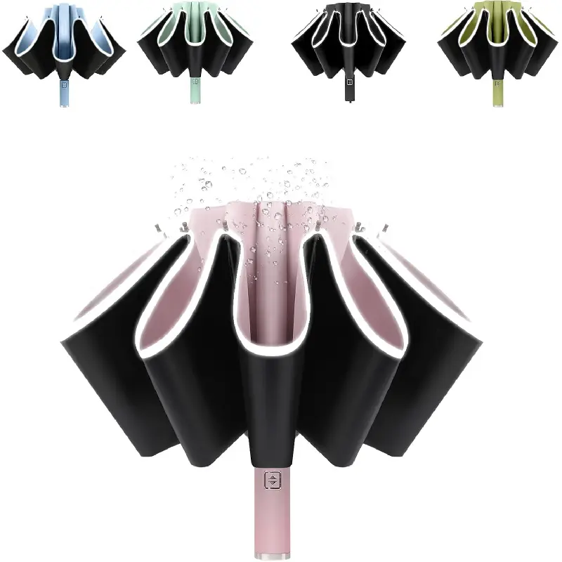 Medium Size Compact Reverse Inverted Umbrella with Auto Open Close Button, UPF 50+ UV Sun Rain Protection Windproof Parasol, Waterproof Double Layer Inward Folding Design, Portable Car Travel Daily Commute Umbrella, Drip-Free Inside-Out Reverse Umbrella f