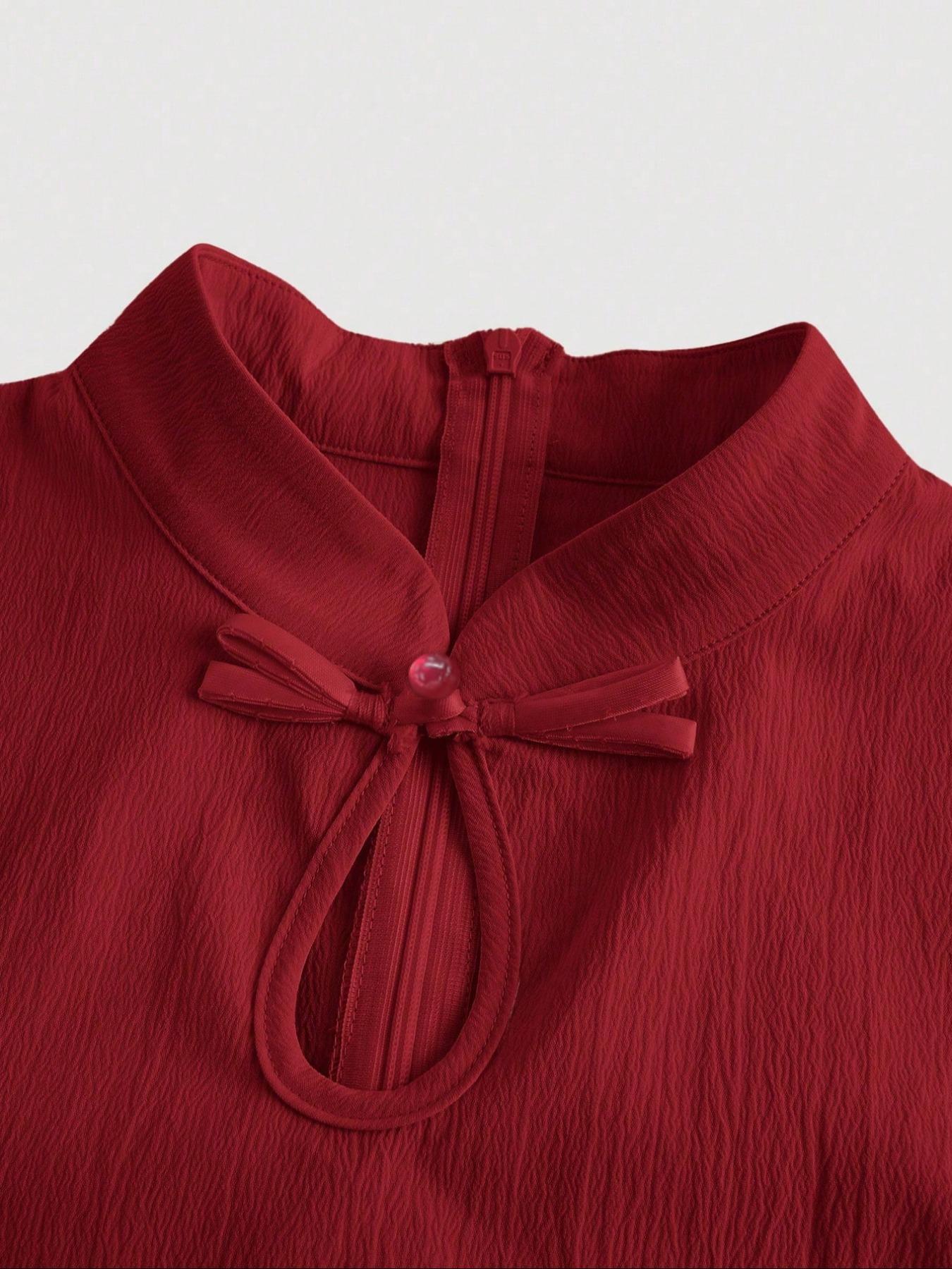 Women's Plain Mandarin Collar A Line Dress, Summer Clothes Women, Elegant Fashion Casual Zipper Back Long Dress for Daily Outdoor Wear, Women Dress for Summer, Casual Elegance Chic