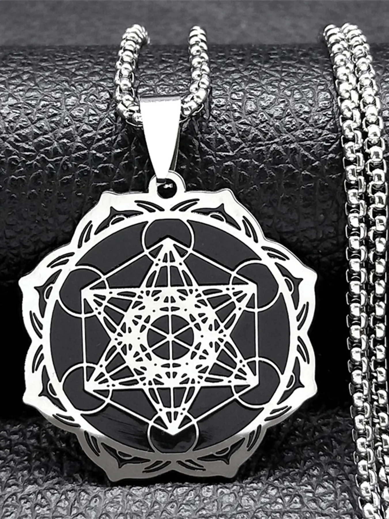 Sacred Geometry Metatron Cube Angel Seal Archangel Necklace for Women Men Stainless Steel Flower of Life Lotus Chain