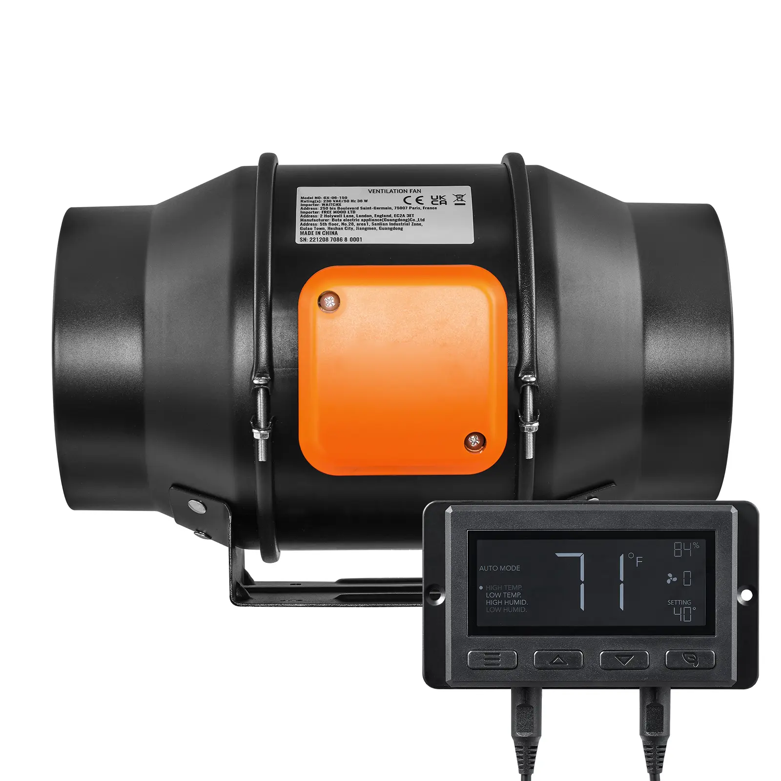 Inline Duct Fan, Quiet Ec Motor Ventilation Exhaust Fan for Cooling Booster, 38 W Rated Power, 2800 RPM Fan Speed, Power in Silence, Take It Easy
