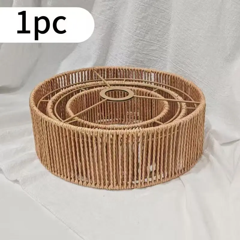 Handmade Bohemian Natural Rope and Wicker Pendant Light Shade, Three-Layer Drum Shape, Bedroom, Bathroom, Farmhouse Decor