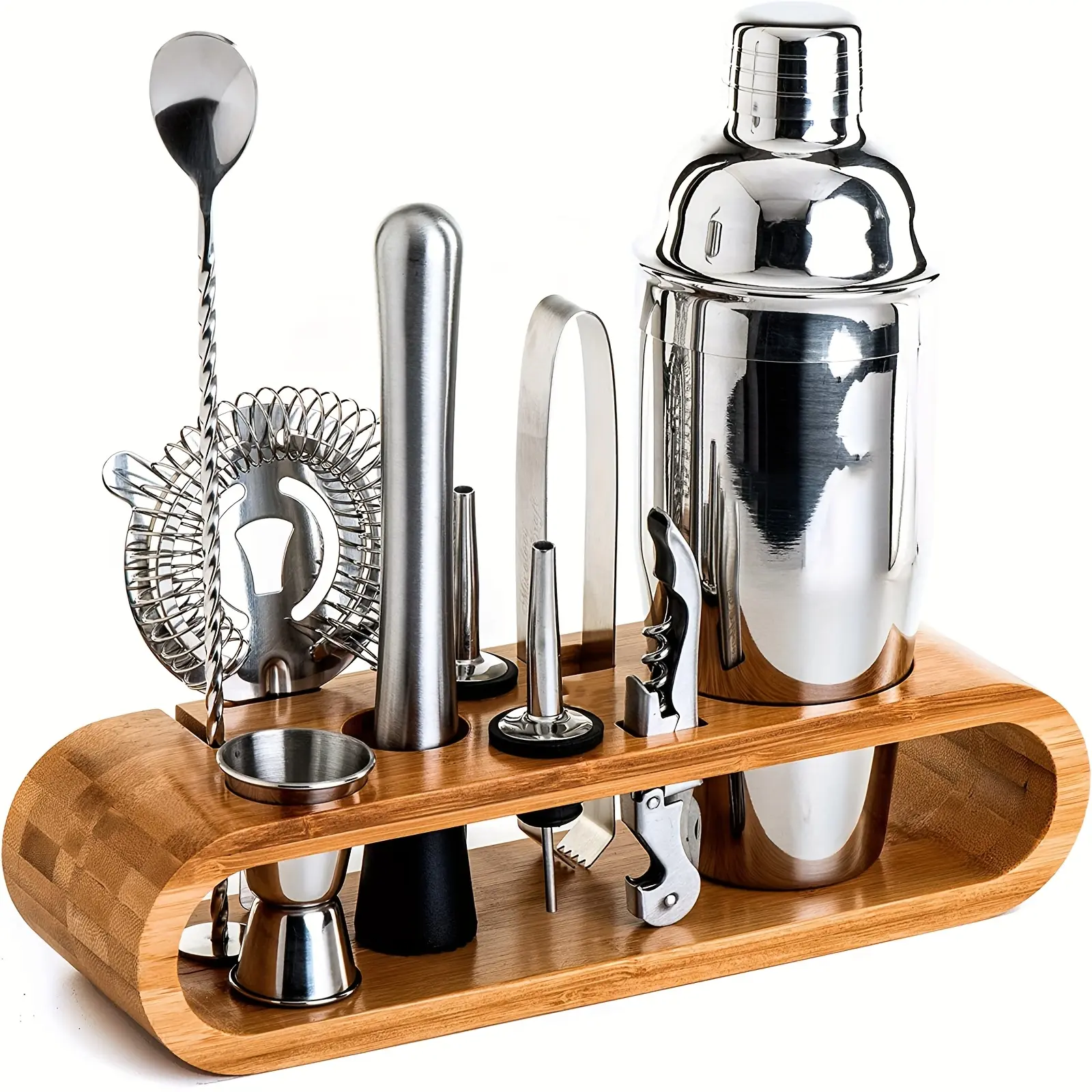 10 Pcs Premium Bartender Kit, Stainless Steel Bar Tool Set with Bamboo Stand & Cocktail Shaker, Perfect Housewarming Gift, Ideal Bar Accessories for Father's Day
