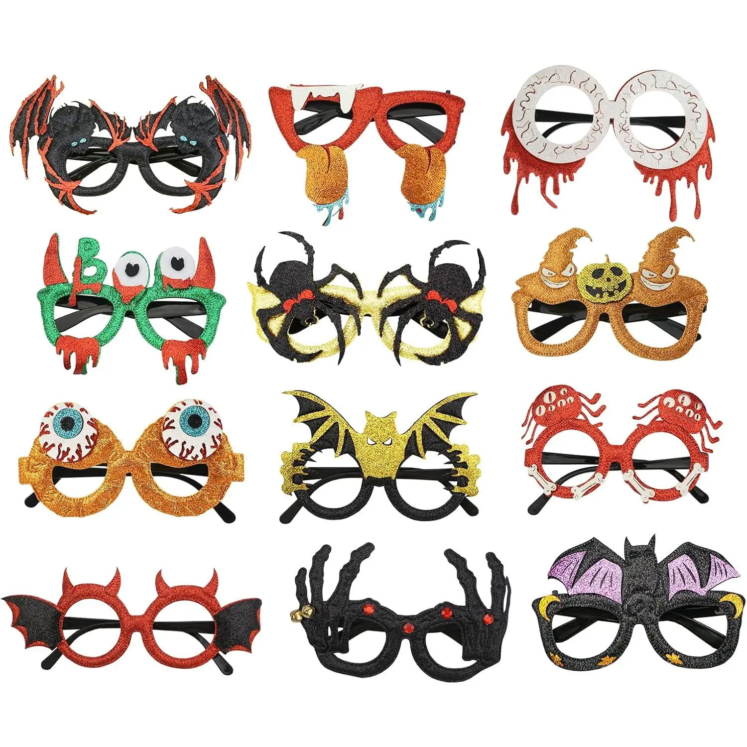Halloween Glasses,12Pcs Set Funny Glitter Halloween Party Glasses | Glitter Cute and Quirky,Comfortable to wear,halloween party gifts,halloween  glasses