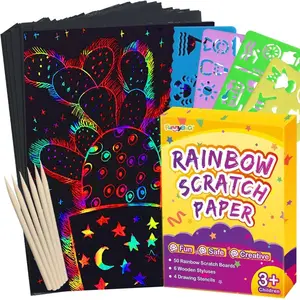 Rainbow Scratch Paper Art for Kids - 60 Pcs Magic Rainbow Scratch Off Set Easter Crafts Arts Supplies Kits Pads Sheets for Party Games Valentine's Day Christmas Birthday Gifts
