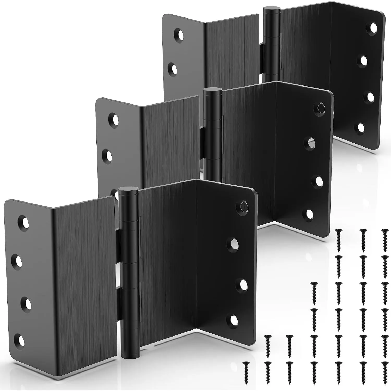 Offset Door Hinges, 4 Inches, 1/4" Radius Corner Matte Black, 3 Packs | Heavy Duty Stainless Steel, Expandable Door Hinges,Ball Bearing Hinges, 2 Inches Widen Doorway, Smooth and Easy Installation
