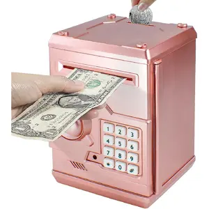 Rose Gold Electronic ATM Piggy Bank for Kids, Password Code Lock Money Saving Box, Auto Scroll Coin Cash Storage Bank, Fun Educational Money Bank Toy Gift for Toddlers Children Boys Girls Birthday Christmas Holiday Present