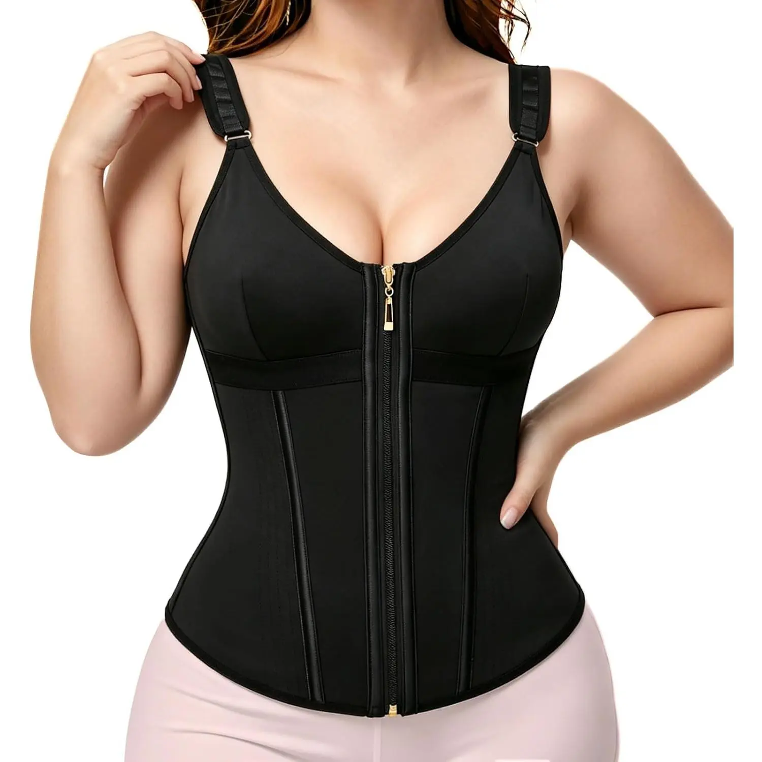 Women's Overbust Corset Waist Trainer - Built-in Bra, Adjustable Straps, 16 Steel Bone Colombian Faja, Hook-and-Eye Closure, Postpartum Tummy Control, Body Contouring Shapewear for Evening, Wedding, Office Wear