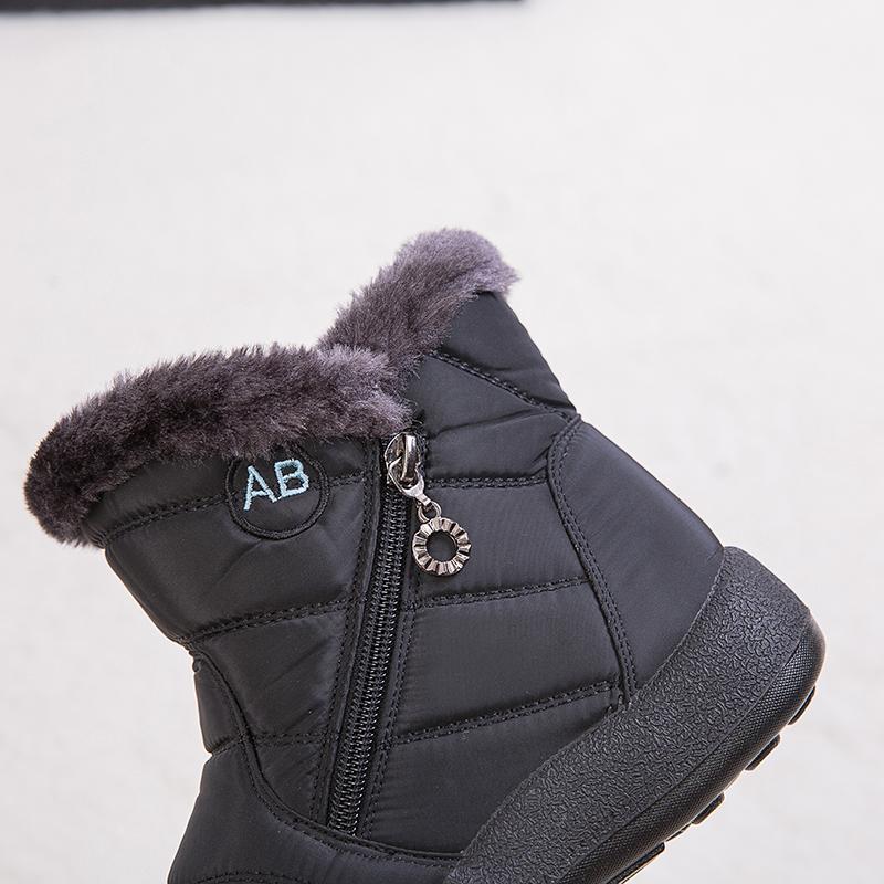 Womens Warm Fur Lined Winter Snow Boots Waterproof Nylon Ankle Boots with Rubber Sole for Outdoor Comfortable Shoes  Footwear Black