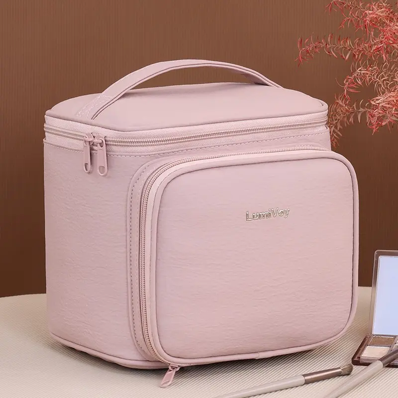 Elegant Multi-Compartment Makeup Bag, Cosmetic Travel Bag, Velvet Handbag, Waterproof PU Material, Ideal for Travel & Home Use, Perfect Gift for Women