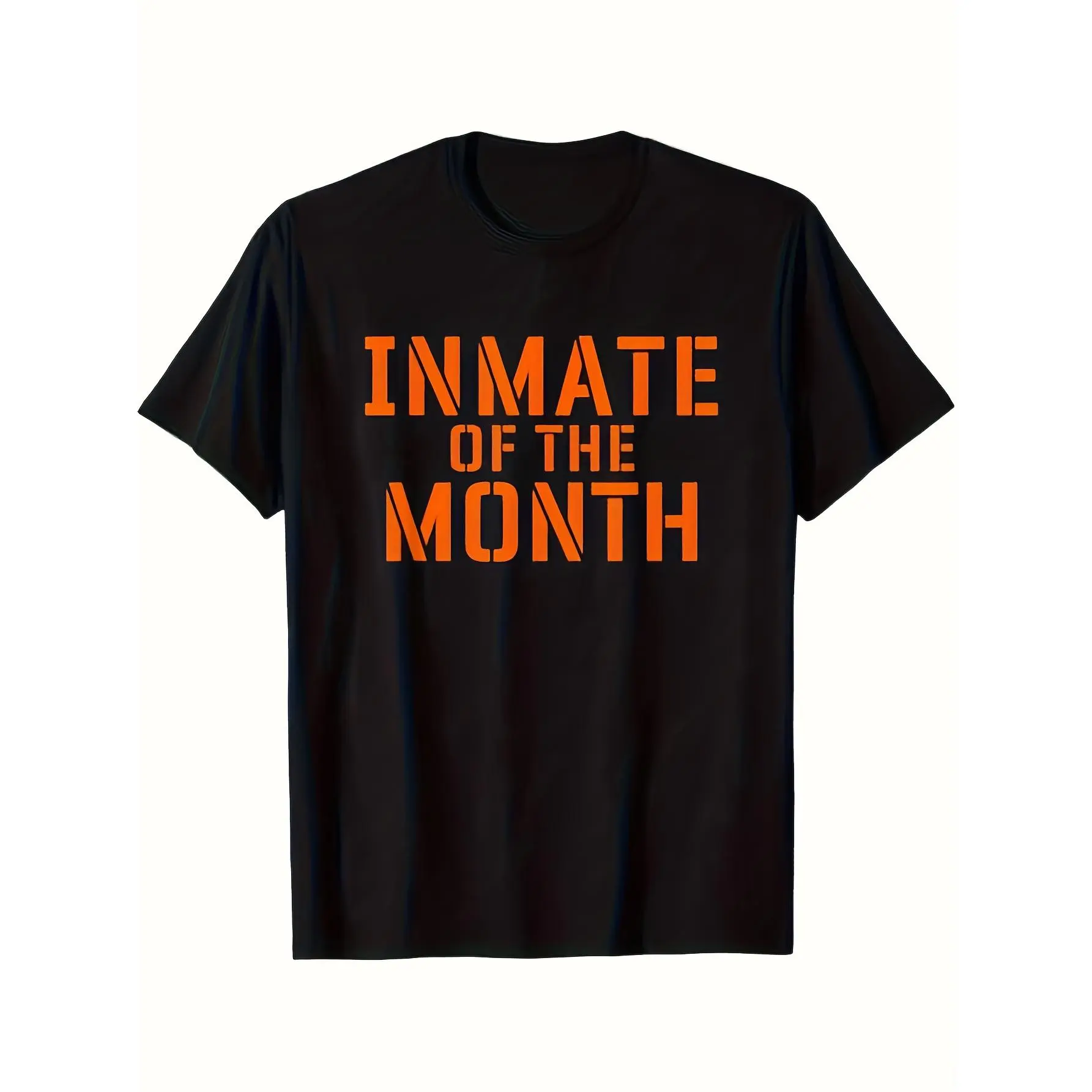 Unisex Short-Sleeve Regular Length Round Neck Funny Print Prison Inmate Costume Sports Top, 100% Super Soft Breathable Black Fabric, Regular Fit, Halloween Gift, S-XXXL Plus Size, All-Season Casual Wear