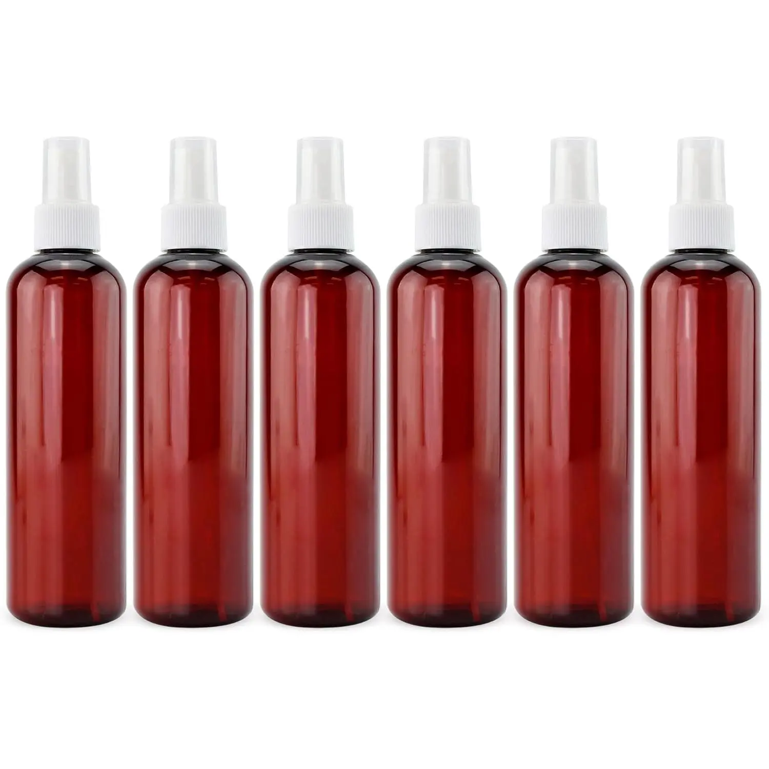 8oz  Brown Plastic  Bottles with White Fine Mist Atomizers (Pack of 6) Brown Plastic Spritzer Bottles