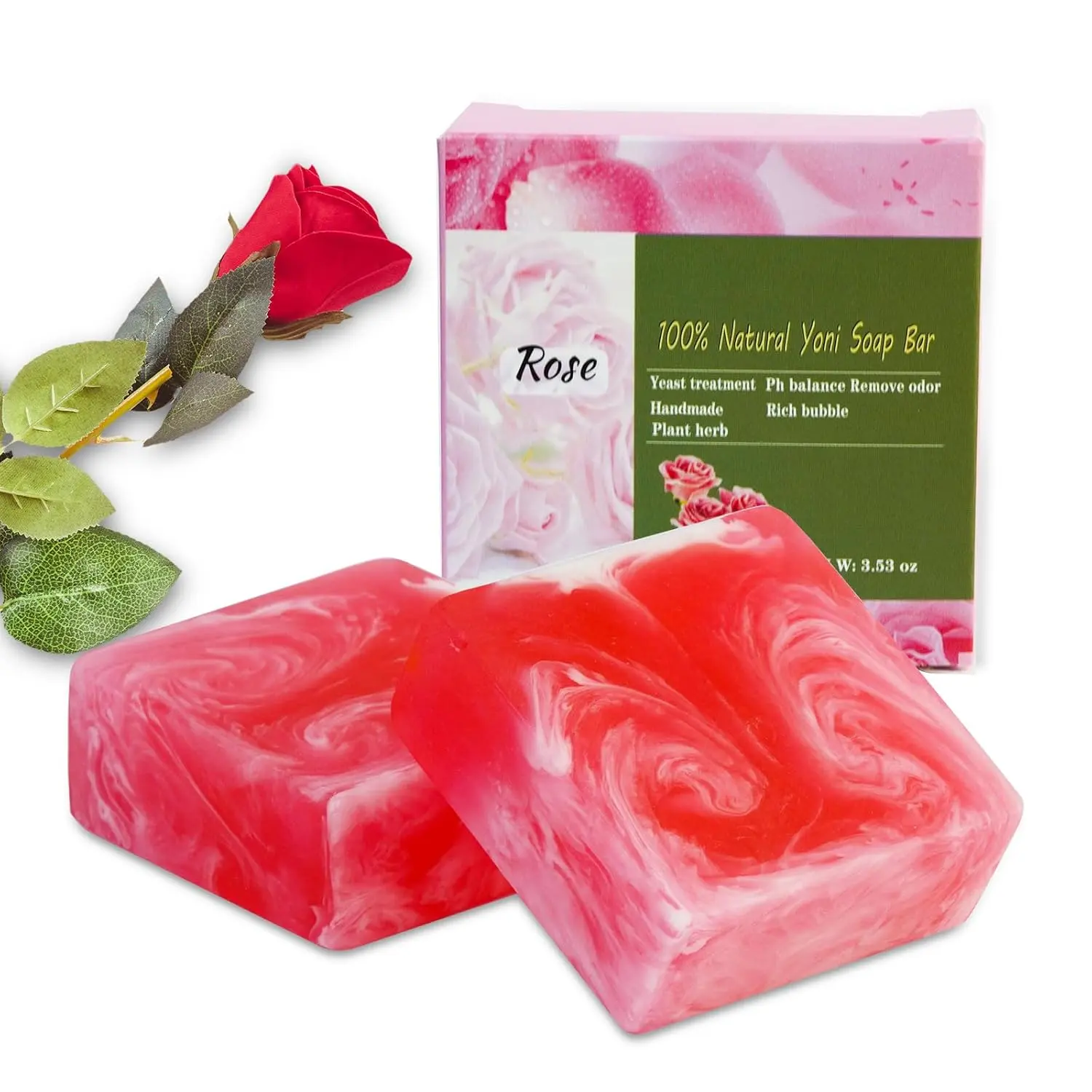 2 PCS Yoni Soap Bars  Women, 100% Handmade Natural PH Balanced & V Cleansing Soap  Women, All Natural Odor Remover with Bubble Foam Net, Yoni Wash Away Odor Deodorant 3.53oz/100g (pink)