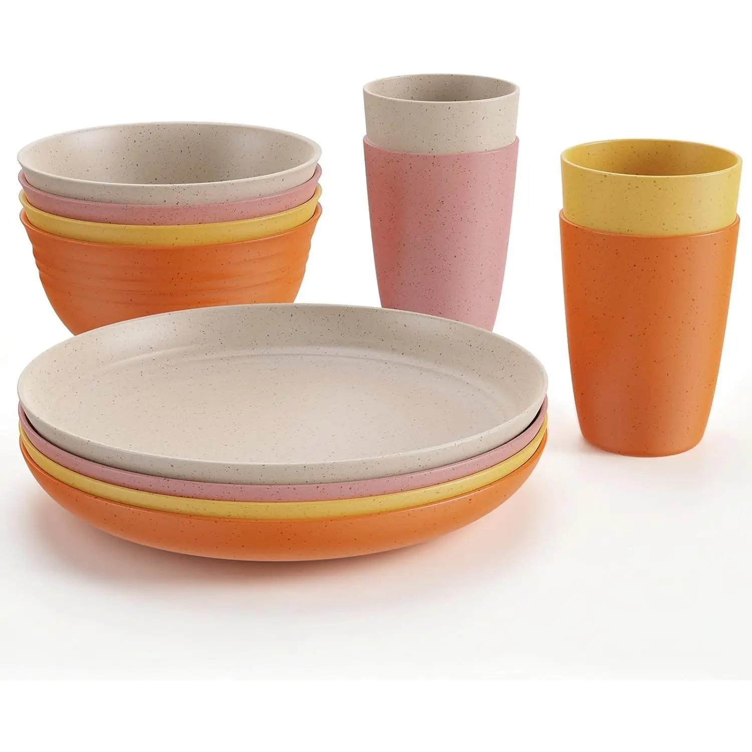 12 count Plastic Camping Plates and Bowls Sets for 4, Unbreakable | Lightweight  Dinnerware Set,  PP Plastic, Microwave & Dishwasher Safe, for RV Travel Outdoor Picnic