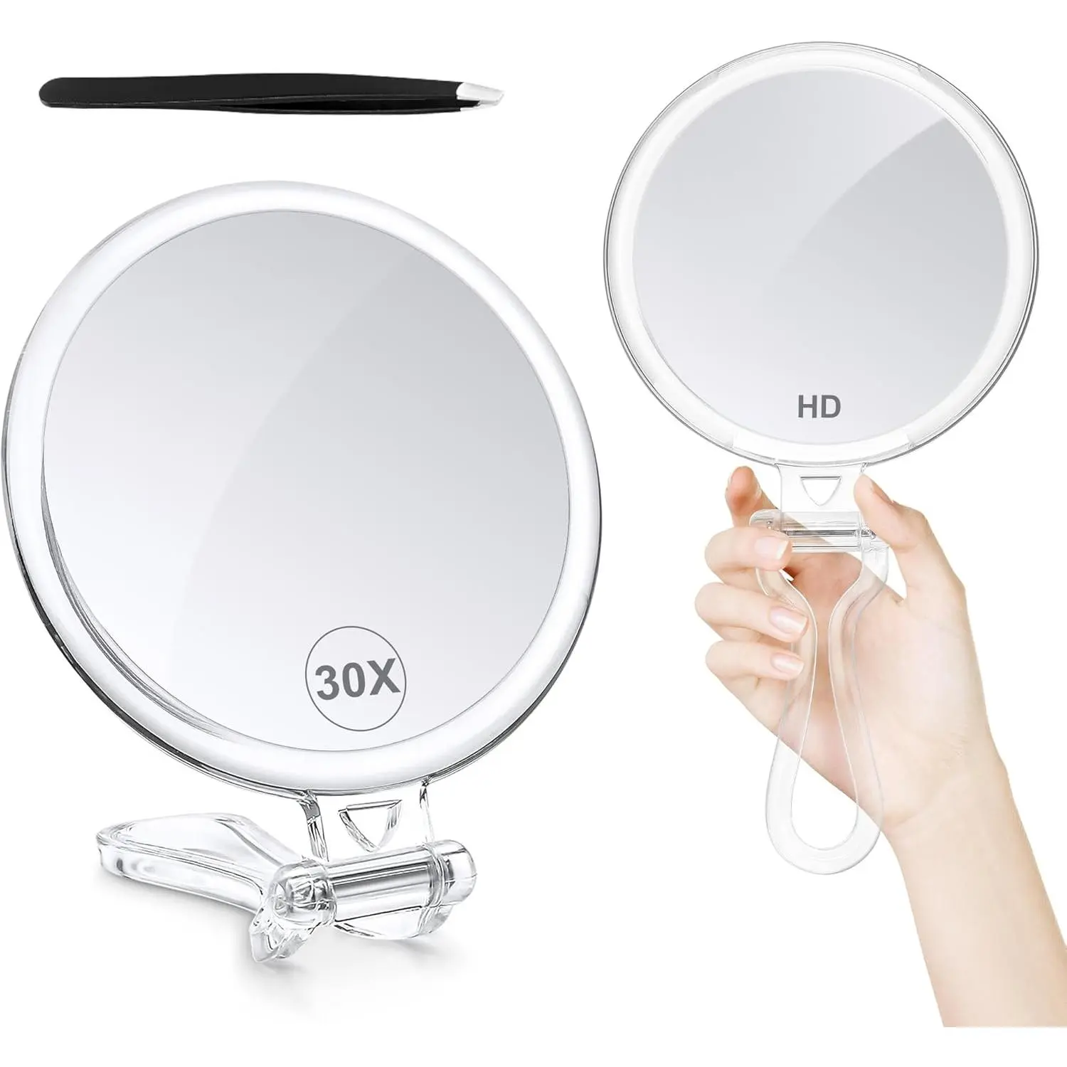 30X Magnifying Mirror for Travel with Handle, Double-Sided 1X/30X Magnification Hand Mirror for Makeup,Travel Mirror for Desk 5 Inches