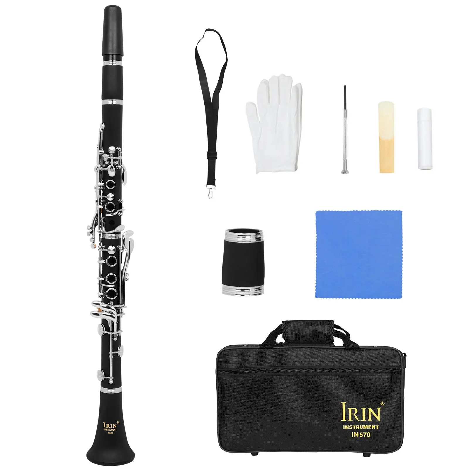 Bb Clarinet, 1 Set 17 Key Clarinet with Accessories, Gloves, Professional Woodwind Instrument for Beginners & Students, Musical Instrument for Birthday Gift