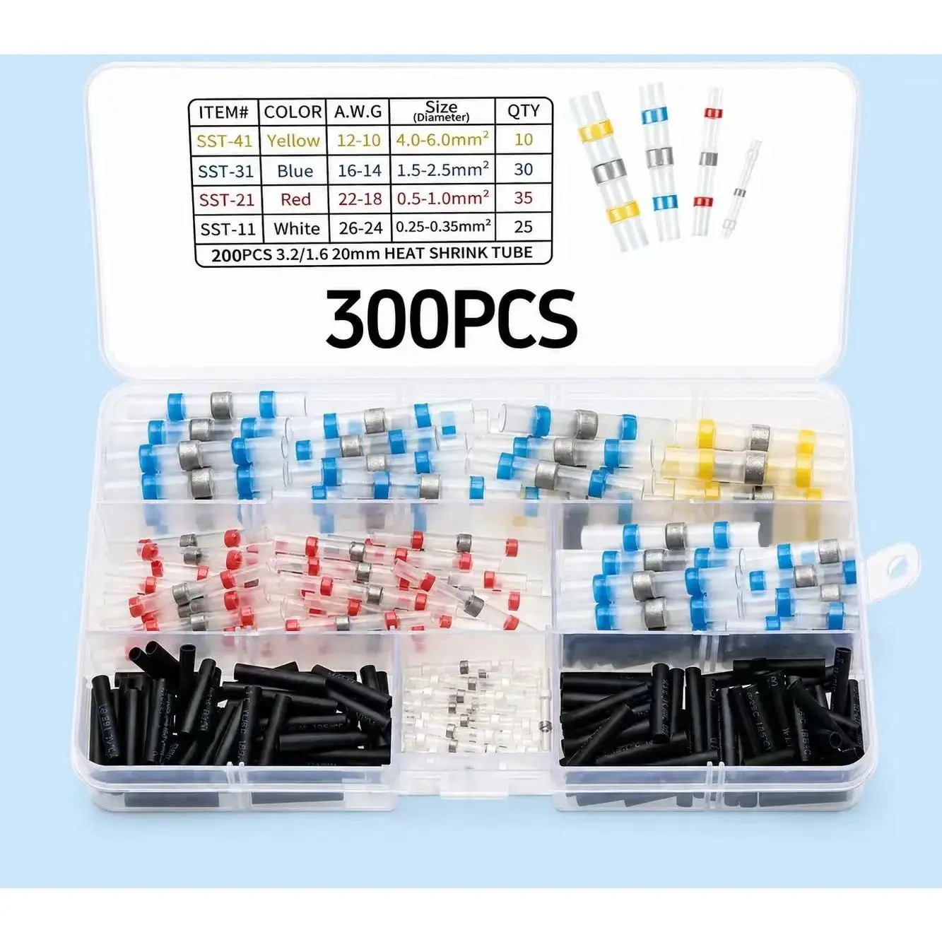 300PCS Haisstronica Solder Seal Wire Connectors - Waterproof Heat Shrink Butt Connectors with Self-Solder Function for Marine, Automotive, Stereo Applications