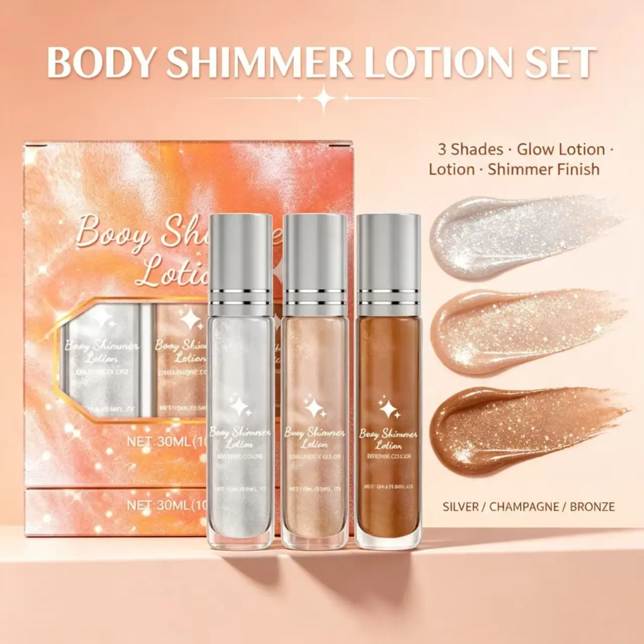 Face Highlighter Oil Stick Set Pack - Roll-On Liquid Shimmer Highlighter with Moisturizer, Jojoba Oil, Gentle Shake for Radiant Shine, Cosmetic for Party, Prom