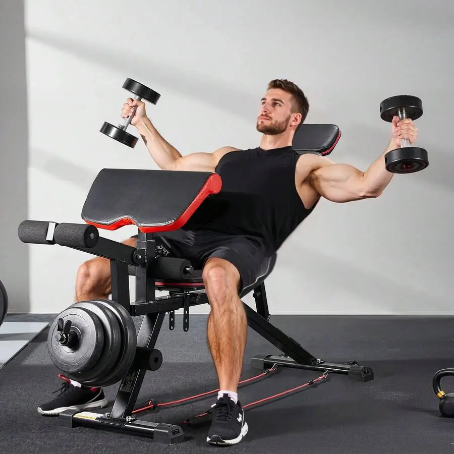MultiFunction Adjustable Weight Bench 800lbs Capacity Incline Decline Preacher Curl Pad Foldable For Full Body Workout Home Gym Strength Training