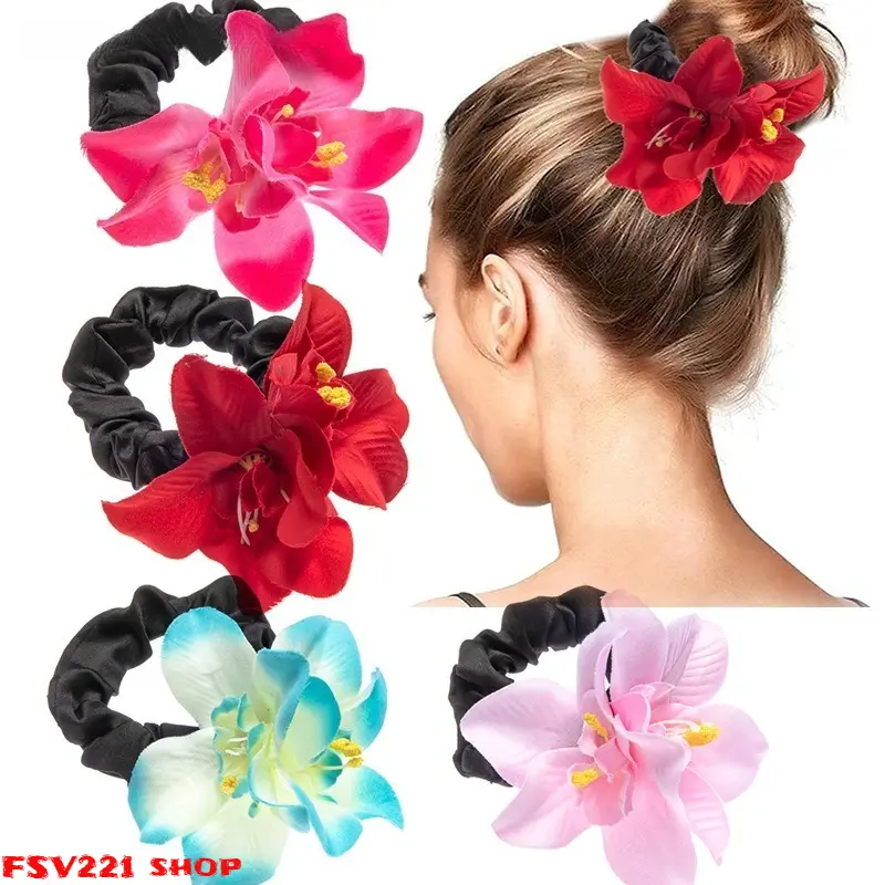 Boho Flower Scrunchies Floral Chiffon Scrunchies, Romantic Flower Hair Elastics, Large Soft Scrunchies for Women - Ideal for Beach Vacations, Bridal Hair, Summer Festivals & Daily Styling Large Scrunchy Ponytail Holders for Summer & Beach campingessential