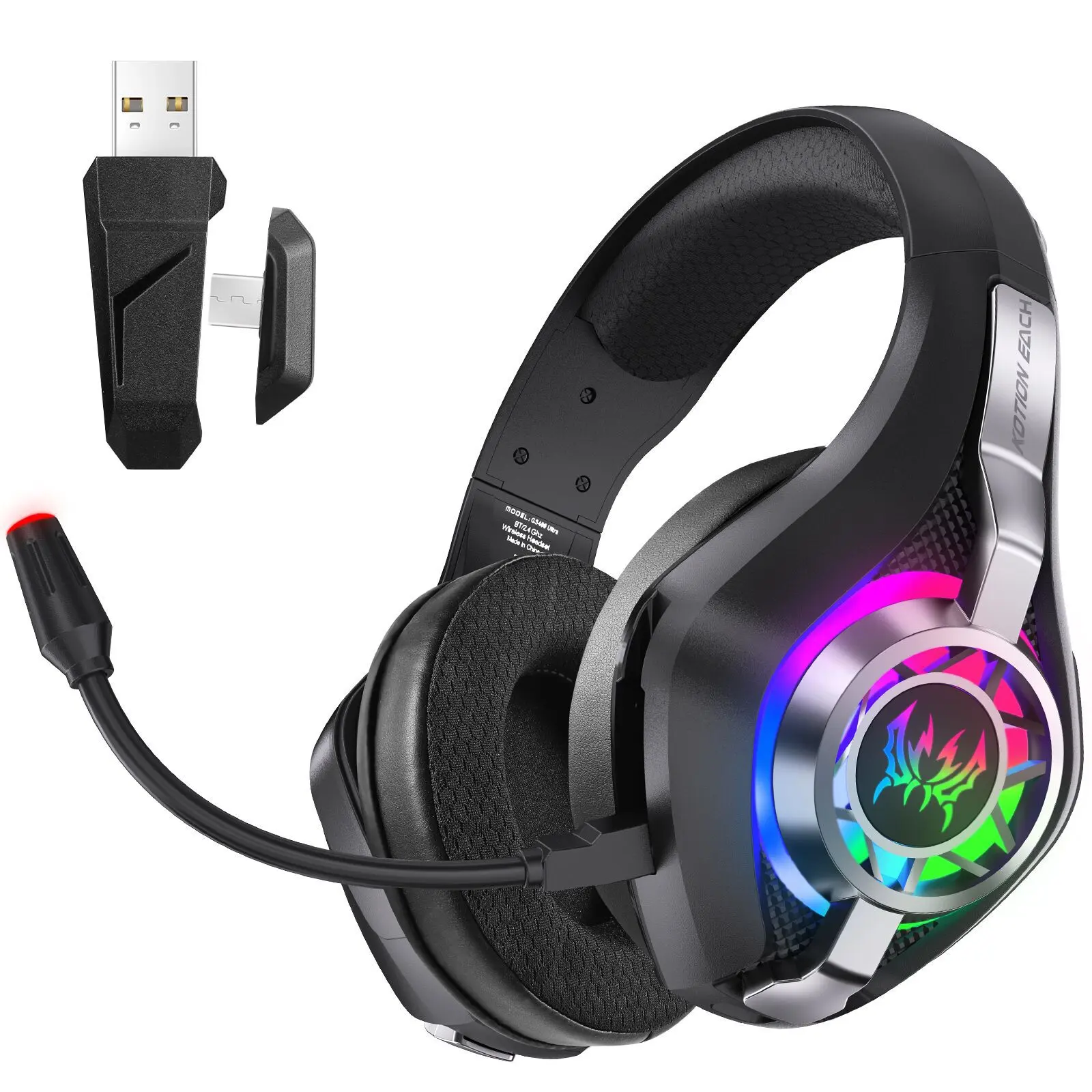 4-in-1 Wireless Gaming Headset for Gamers| 2.4G + Bluetooth + RGB Lights + Clear Mic for PC Console Gaming