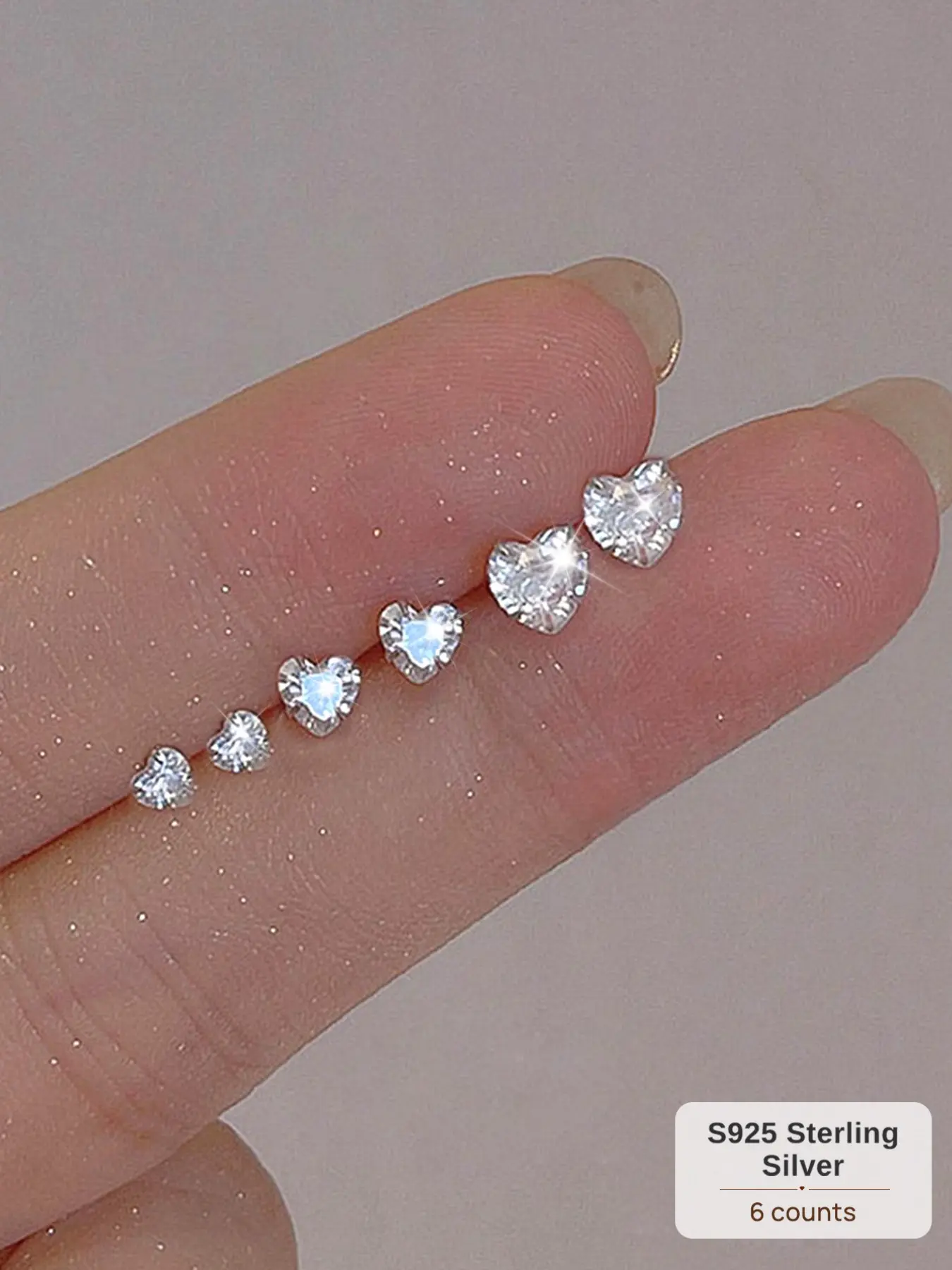3 Pairs Waterproof S925 Sterling Silver Stud Earrings Set, Women's Y2K Bling Rhinestone Accessories, Hypoallergenic Tarnish Resistant Sparkly CZ Heart Design Earrings, Classic Minimalist Jewelry for Vacation, Trendy Gift for Her