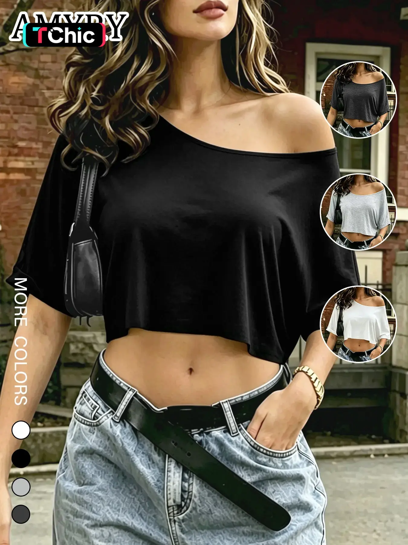 Women's Asymmetrical Shoulder T-Shirt, Casual Fitted Top, Solid Plain Design, Minimalist, Basic, All-Season Wear, Loose Fit, Ideal for Fitness and Dance, divorced mom core trend, betty boop, usa love island, edikted, Clothes