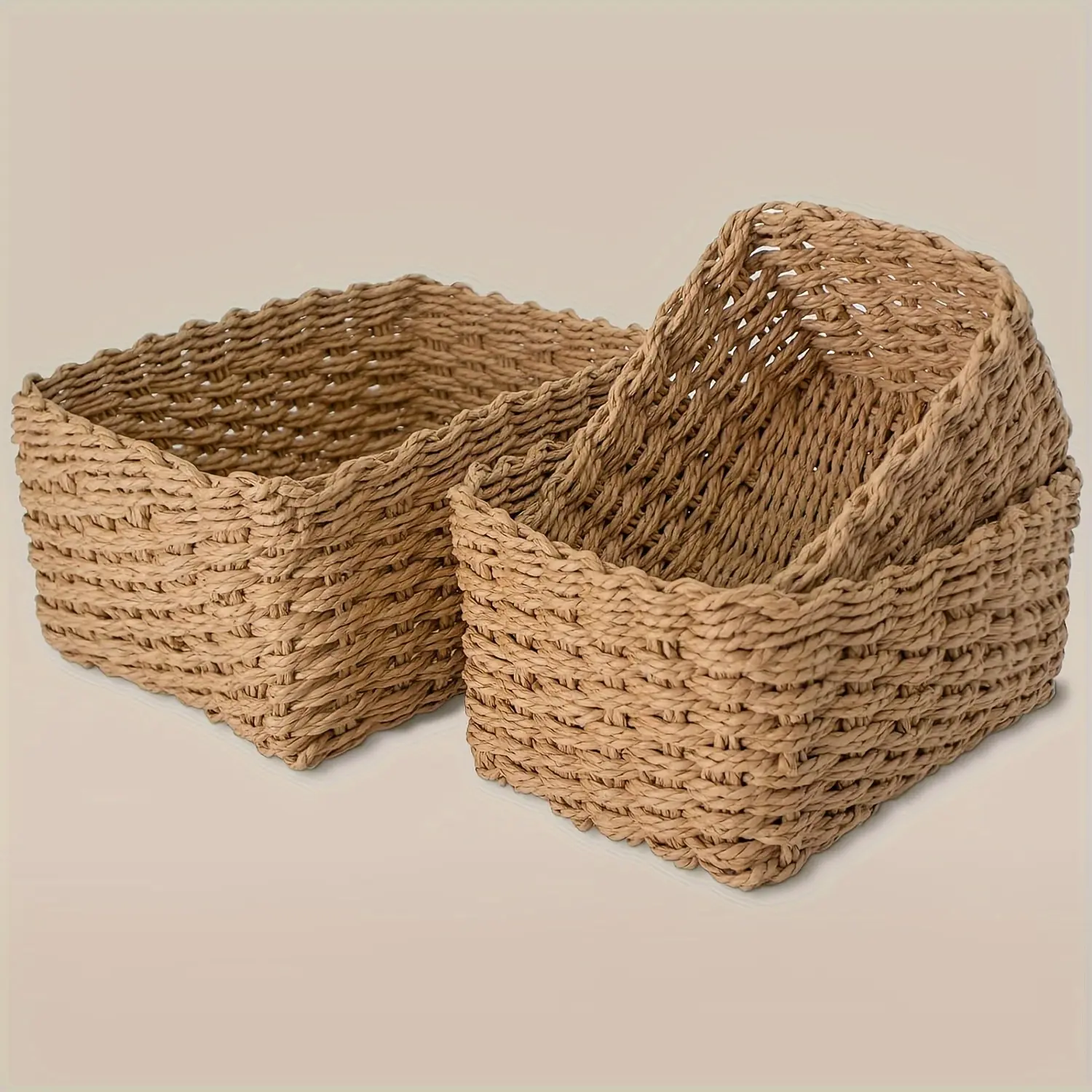 Set of 3 Paper Rope Storage Baskets, Extra Large Woven Basket, Home Organization, Cupboard Bins,, Rustic Decor, Sturdy Construction, Durable Weaving, Organizing Containers, Storage Bins, Decor Enthusiasts, Craft Storage, Shelf Baskets