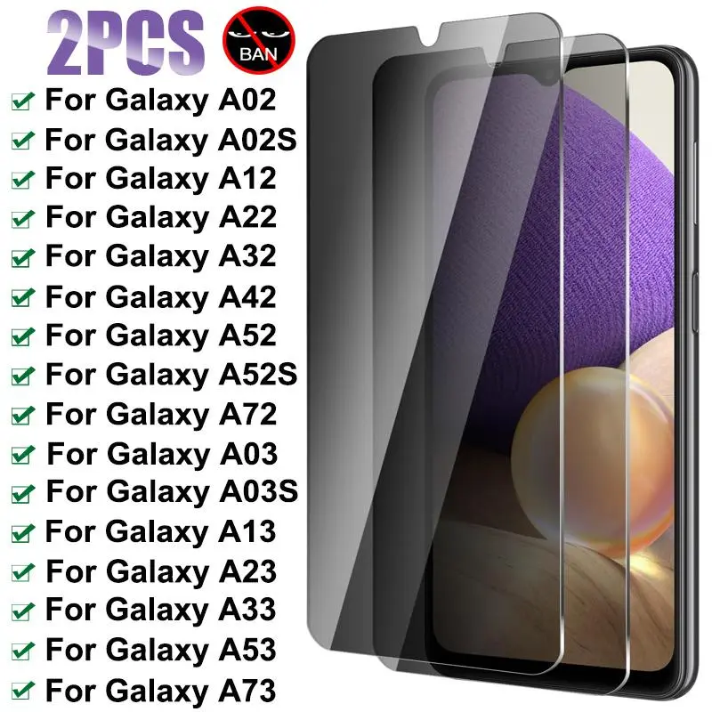 2Pcs Anti-Spy Tempered Glass Privacy Screen Protector for Samsung Galaxy A02S A03S A12 A13 A22 A32 A33 A52 A52S A53 A72 A73 5G - Smartphone, Cellphone, Handheld Devices Accessories