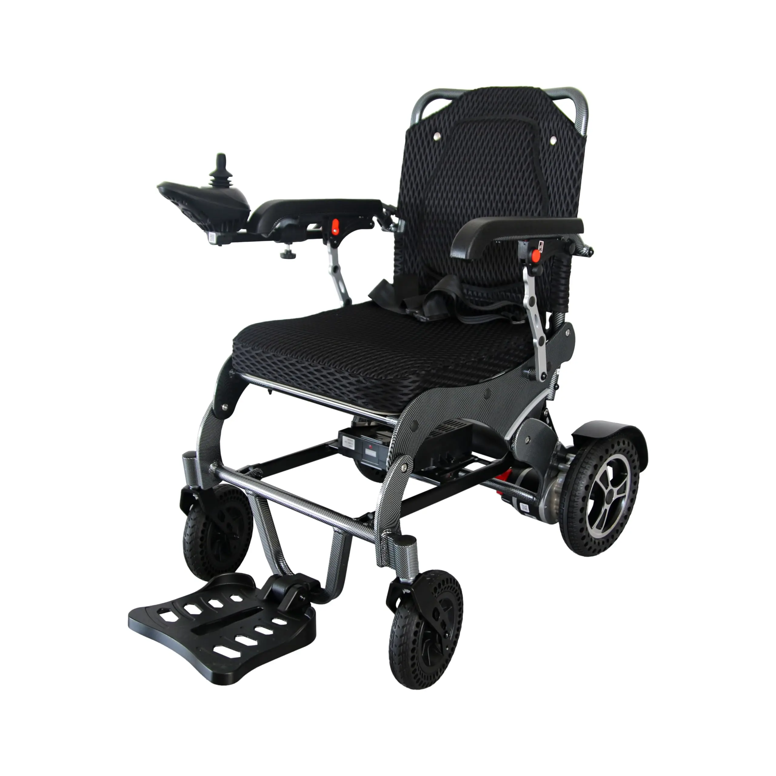 Adult Portable Collapsible Electric Mobility Wheelchair Equipment, 15-Mi Range, 250W Motor, Stable Electromagnetic Braking, Adjustable Reversible Armrests, Swing Footrests