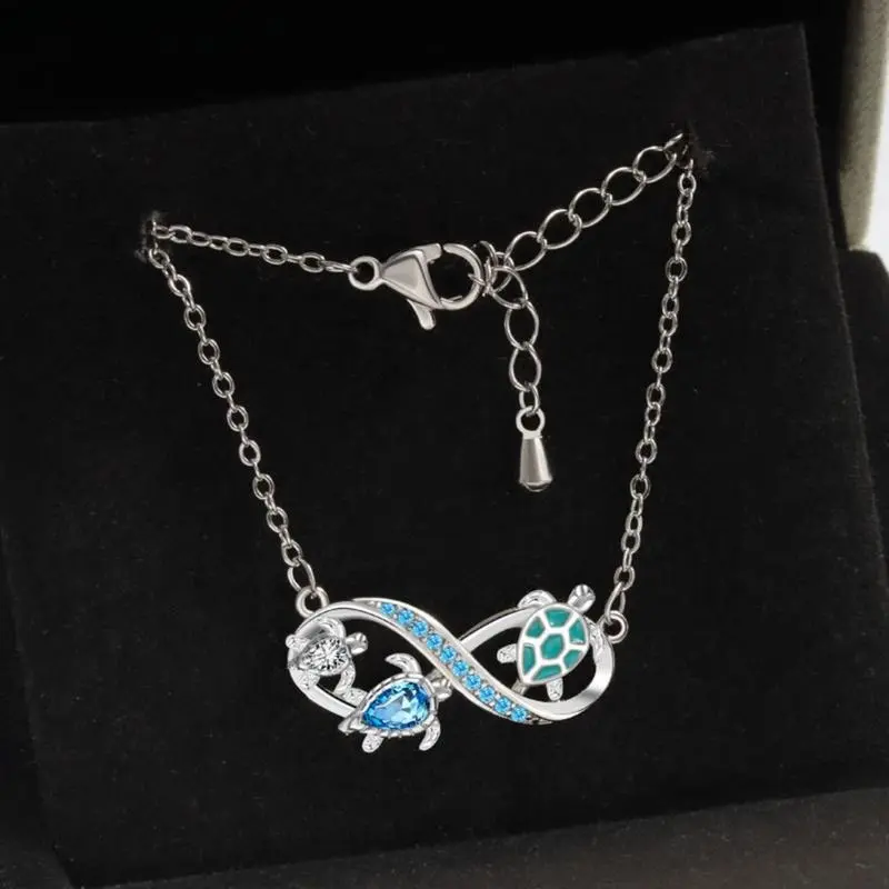 2026 New Arrival Women's Ocean-Inspired Blue Diamond Sea Turtle-Infinity Pendant Clavicle Chain - Funky Unique Accessories for Women, Mother's Birthday Gift,sohochic