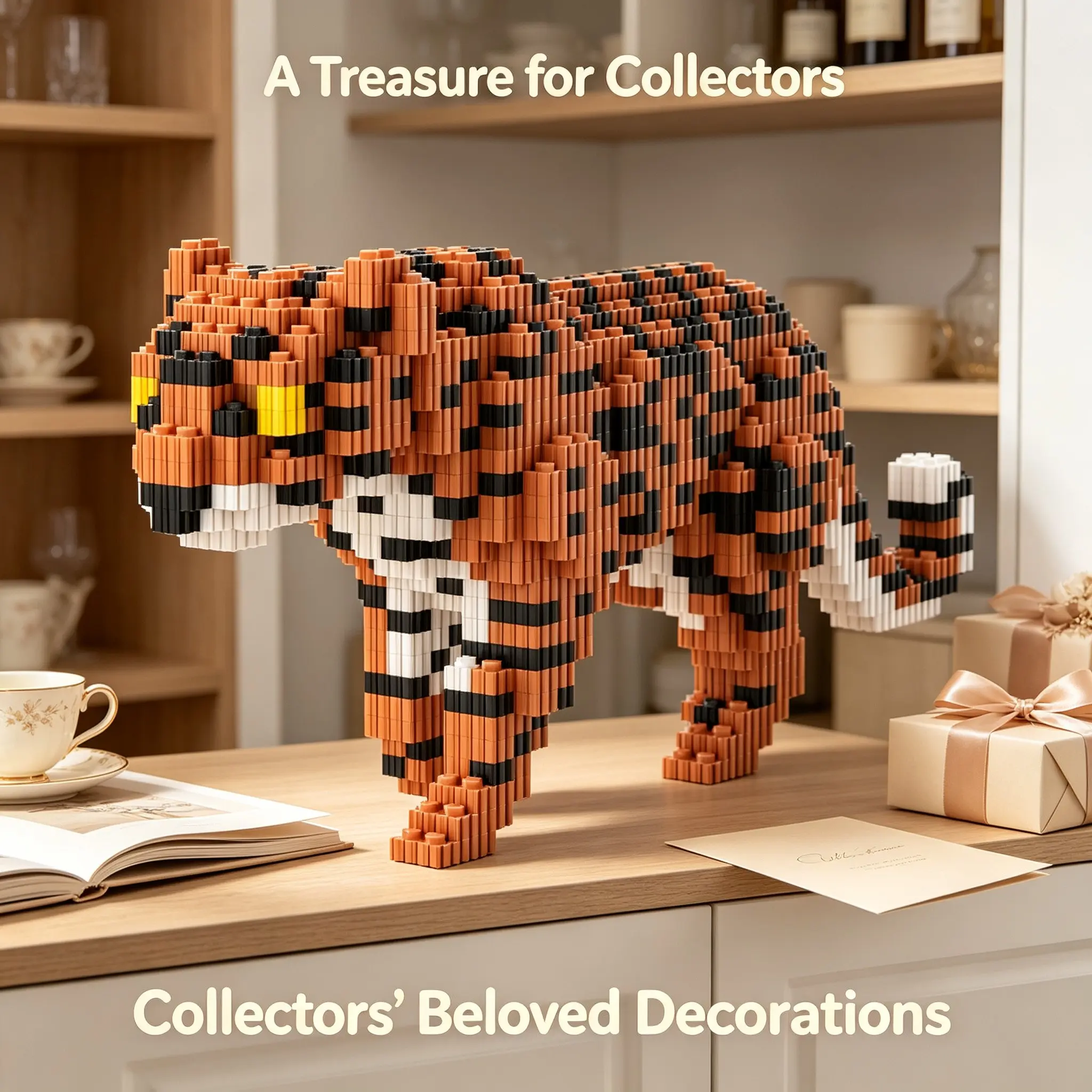 Bj Spotted Tiger Leopard 3D Building Block Ornament, Perfect for Home Decor, Party Decoration, Ideal Gift for Holidays, Handmade Craft
