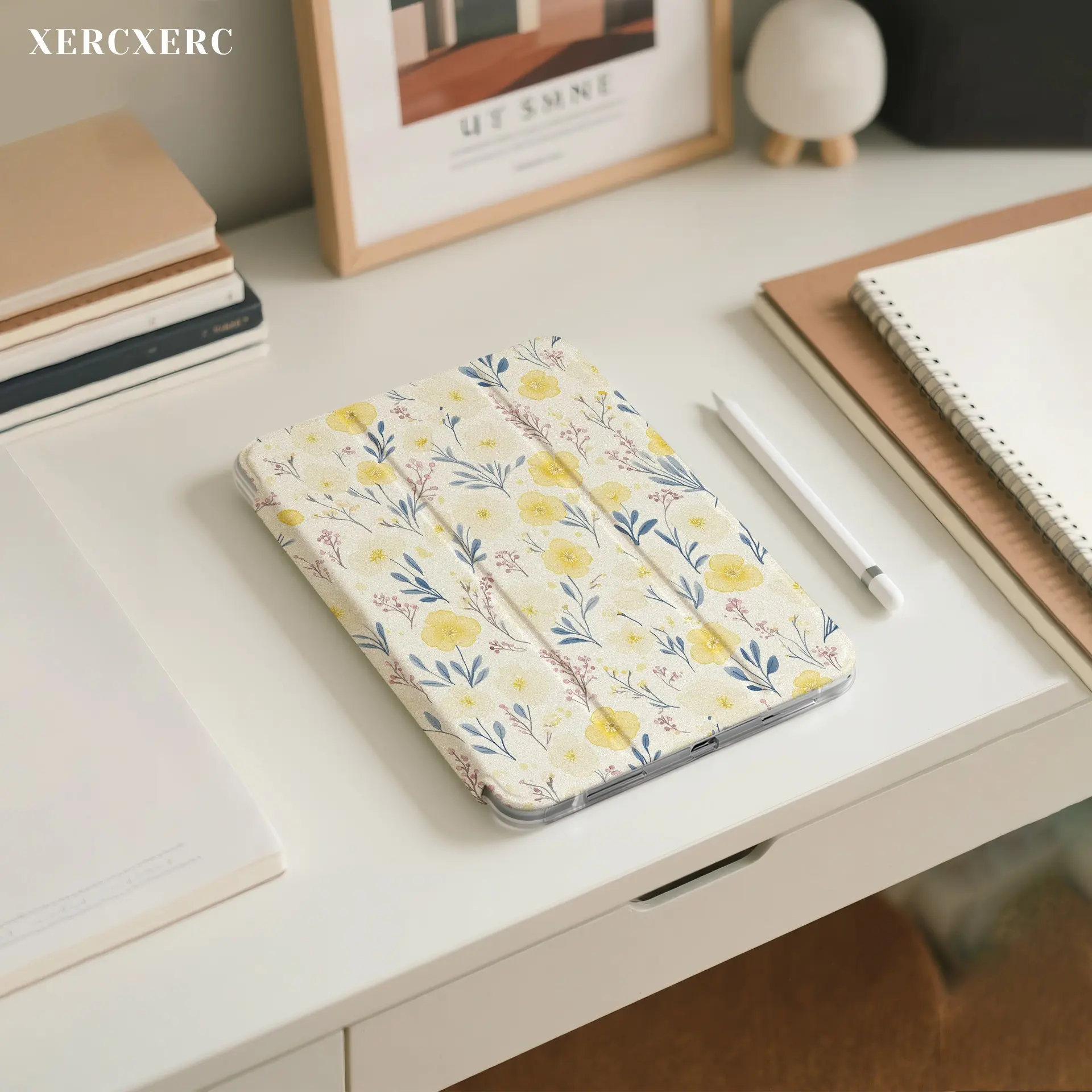 Yellow Floral Pattern PU Leather TPU Flip Case for iPad 11 12.9 inch 9th 10th Gen 3-Fold Stand Pen Slot Shockproof Auto WakeSleep Back to School Gift iPad Air Pro Case
