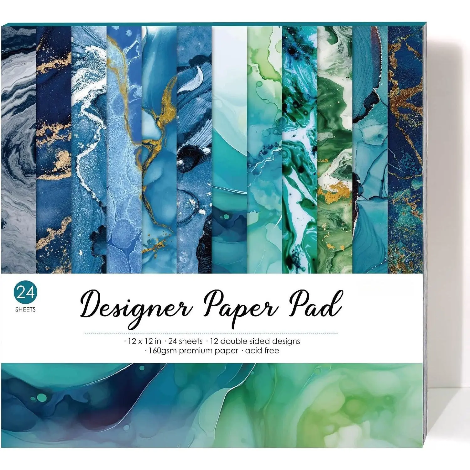 24 Sheets 12x12  Marble Card Stock, Blue Greek Mythology Patterned Scrapbook Paper,  & Navy Decorative Cardstock for Card Making, Journaling, Planner, Origami, Decoupage, DIY Crafts